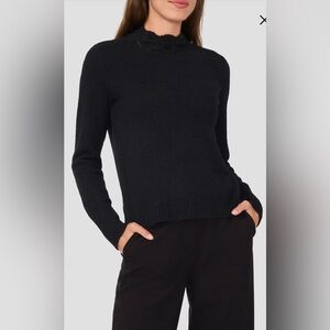 Halogen Pointelle Mock Neck wool Blend Sweater. Rich black. Size Large. NWT